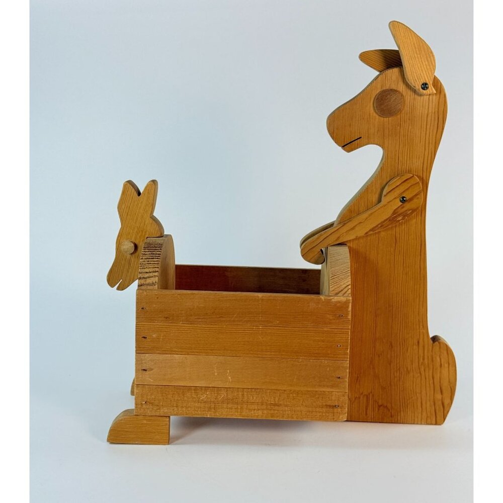 Handmade Wooden Kangaroo Cradle-Like Planter Box W/ Movable Arms & Ears
